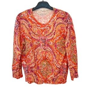J Crew Factory cotton cardigan paisley pink orange